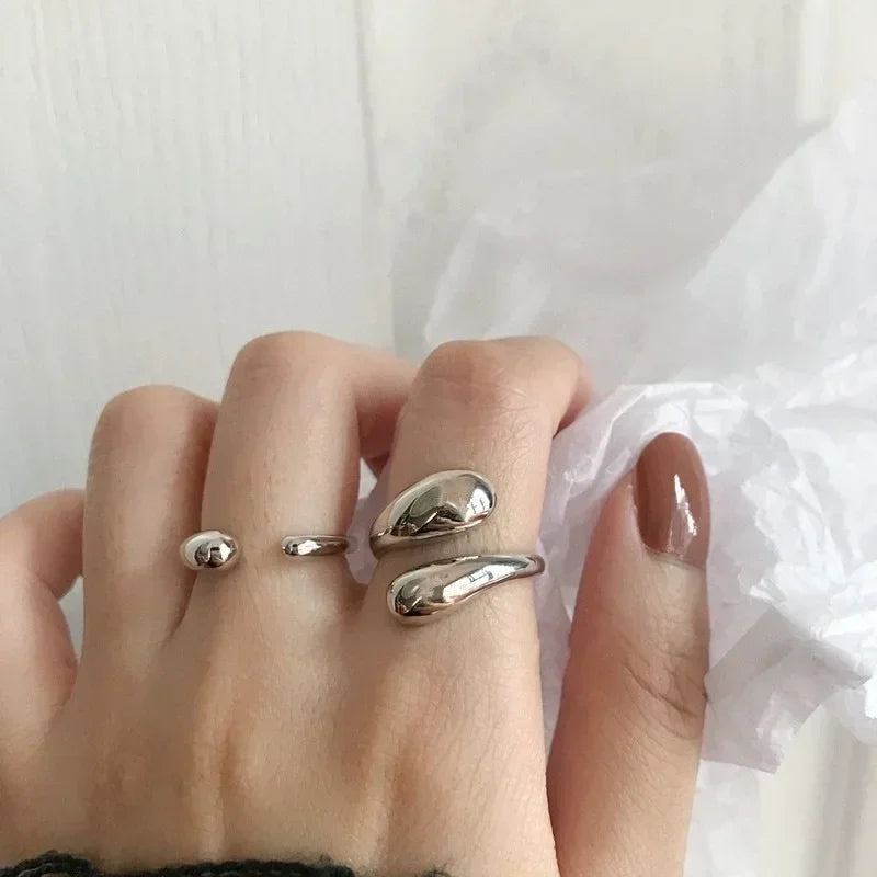 925 Sterling Silver Smooth Water Drop Rings For Woman 18K Gold Open Ring Wedding Couple Rings Aesthetic Jewelry Gift Vera Lux