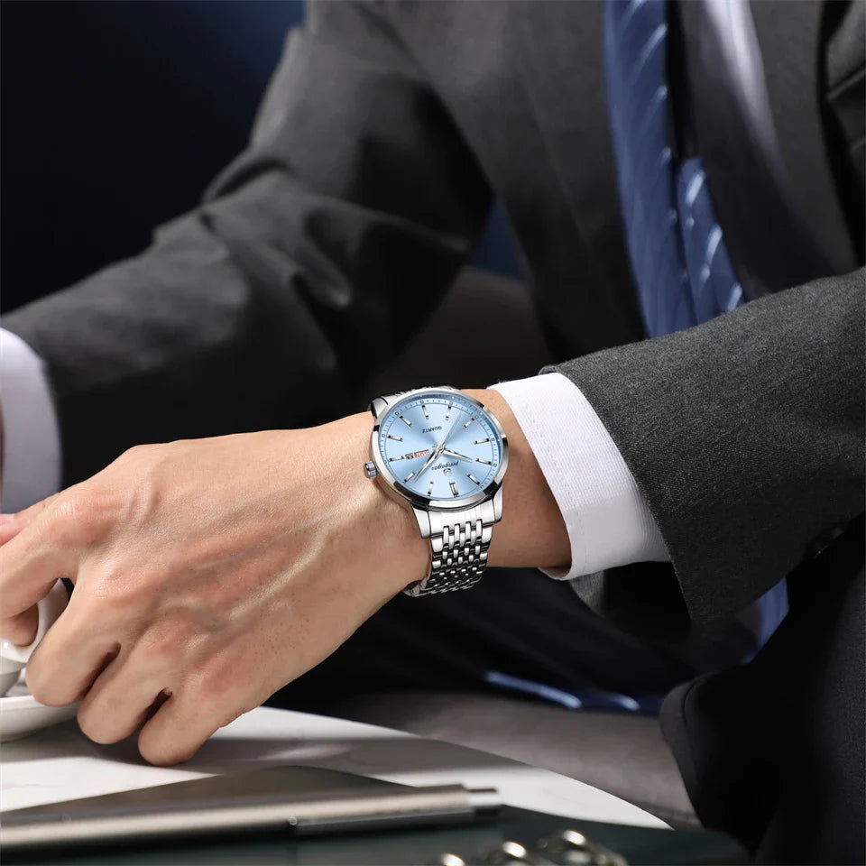 PENGAGAR Luxury Watch For Man Waterproof Luminous Date Week Stainless Steel Men Watch Casual Quartz Men's Watches Male Clock+box Vera Lux