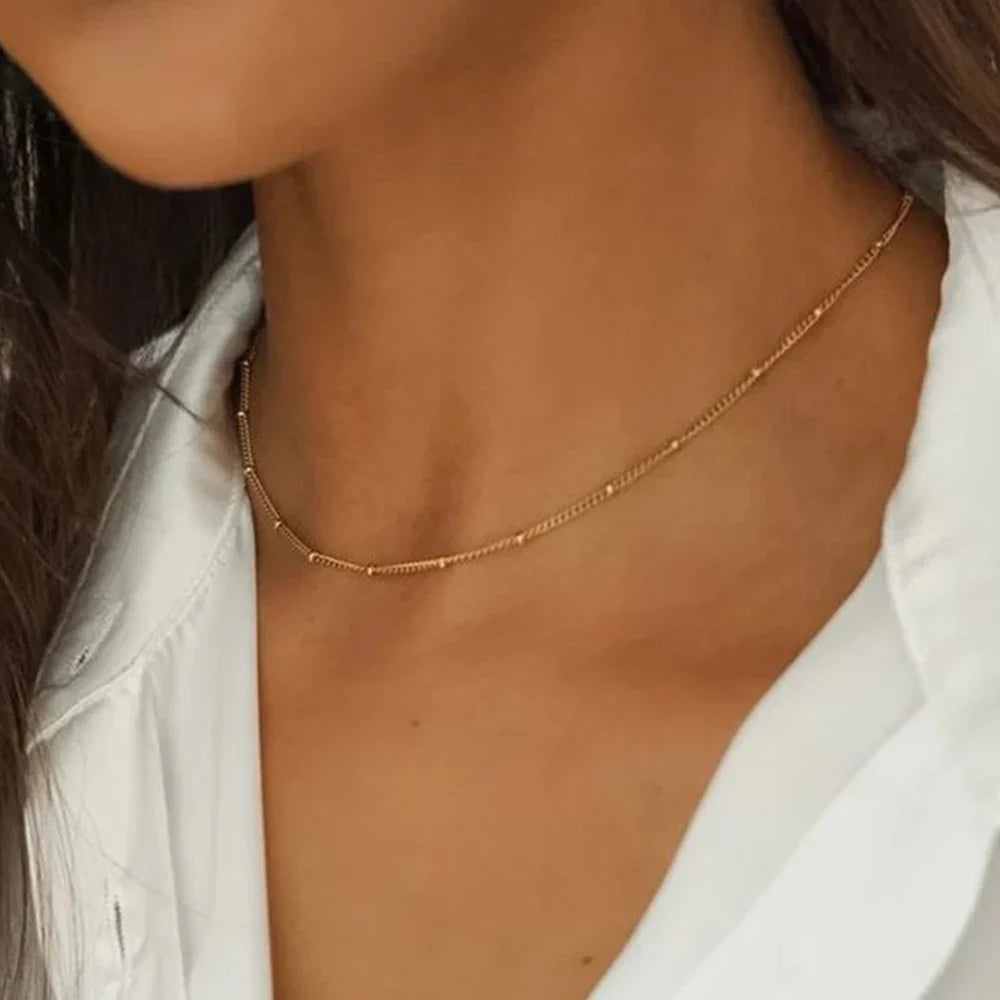 SUNIBI Stainless Steel Chain Necklace for Women Gold Color Thin Choker Bead Chain Necklace Jewelry Wholesale Dropshipping Vera Lux