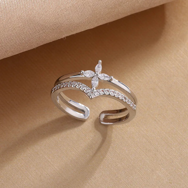 925 Sterling Silver Flower Zircon Wedding Rings For Women Couple Elegant Luxury Jewelry Wedding Argent 925 Jewellery Vera Lux