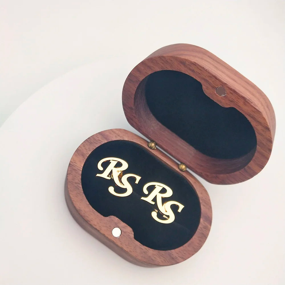 Tangula Custom Men's Stainless Steel Cufflinks For Groom Initials Cufflinks With Oak Gift Box Wedding Bridegroom Jewelry Gift Vera Lux