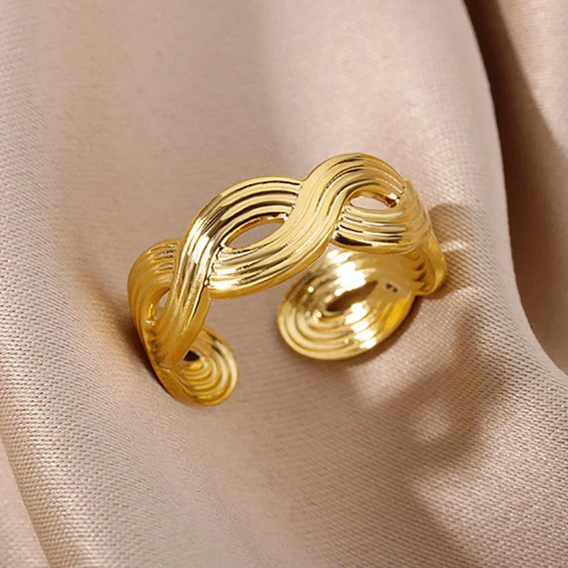 316L Stainless Steel Rings for Women Gold Color Multilayer Geometric Open Ring Vintage Waterproof Wedding Aesthetic Jewelry Gift Vera Lux