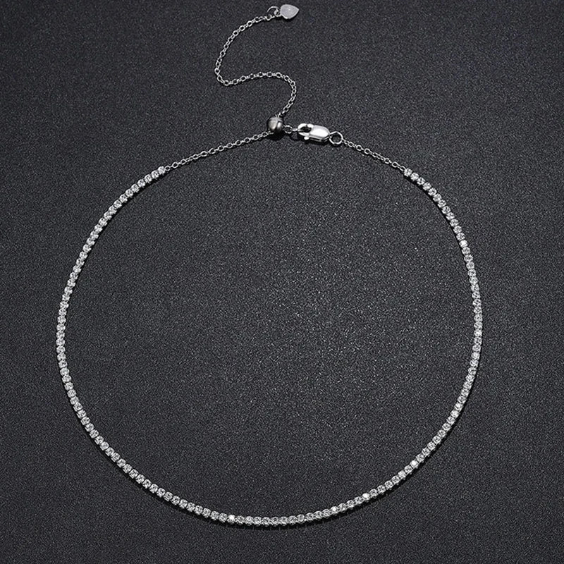 NeeTim 2mm D Color All Moissanite Tennis Necklace for Women Adjustable Choker Chain 925 Sterling Silver with Gold Plated Jewelry Vera Lux