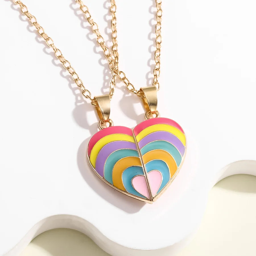 1set Rainbow Heart Necklace Pendant Creative Magnetic Splicing Necklace Pendant Couple Good Friend Friendship Necklace Vera Lux