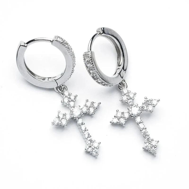 Creative Diamond Cross Earrings Stud Male Female Niche Design High-grade Trendy West Coast Hip Hop Hipster Style Vera Lux