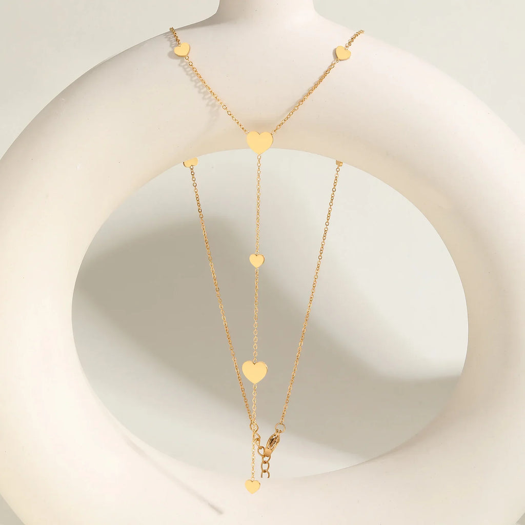 Heart Drop Lariat Chain Necklace For Women, Y Shape Long Chain Stainlss Steel 18K Gold Color  Layered Jewelry Vera Lux