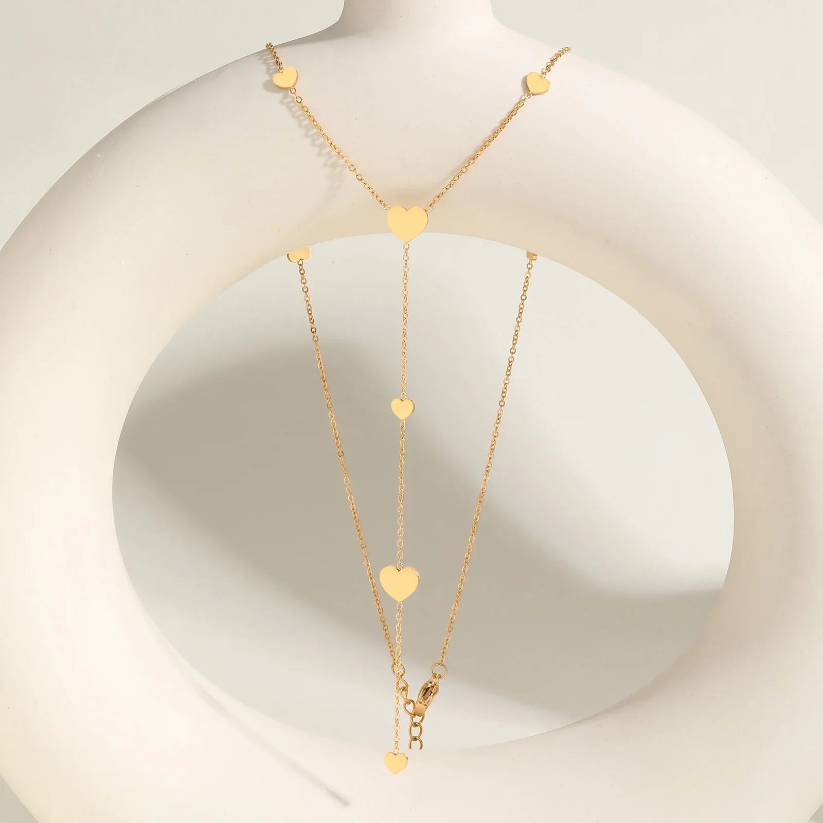 Heart Drop Lariat Chain Necklace For Women, Y Shape Long Chain Stainlss Steel 18K Gold Color  Layered Jewelry Vera Lux