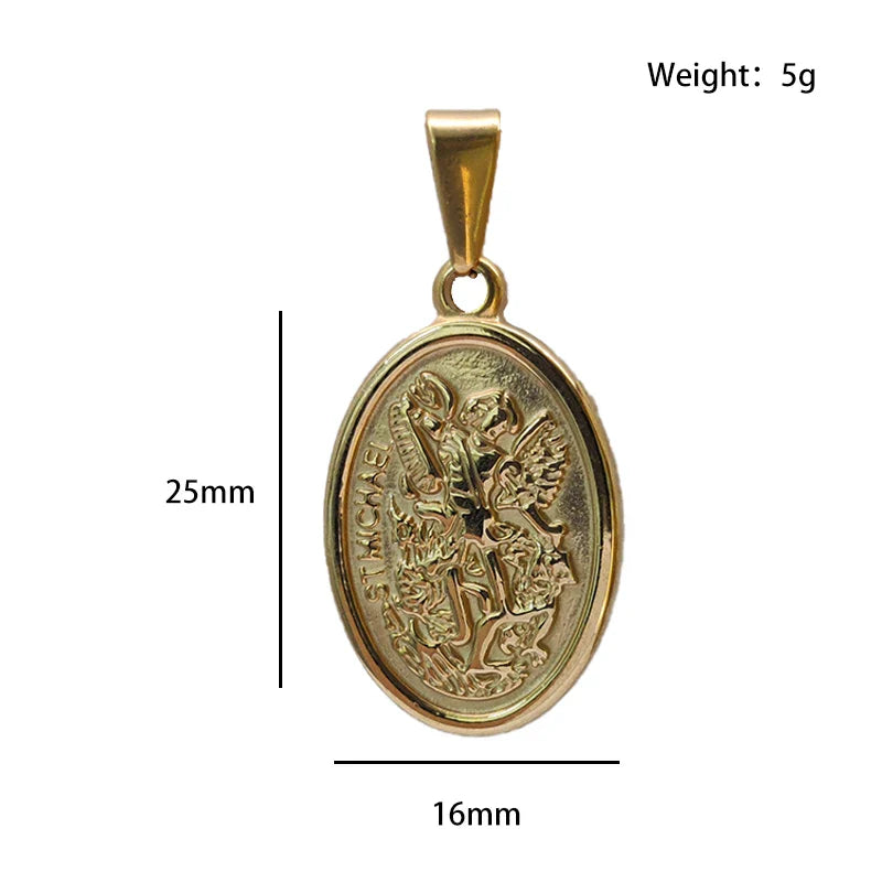 Hypoallergenic 316L Stainless Steel Gold Plated Pendant Necklace - Saint Michael & Saint Christopher, Ideal Gift for Men Vera Lux