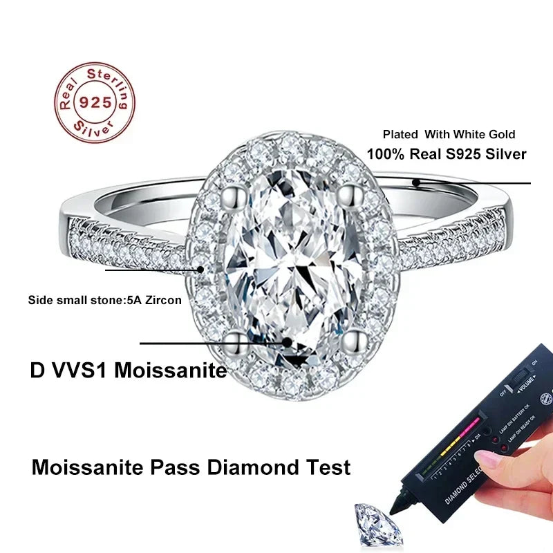 NeeTim 1CT 2CT D VVS1 Oval Cut Moissanite Rings for Women 925 Sterling Silver Lab Dimond Engagement Wedding Party Ring Wholesale Vera Lux