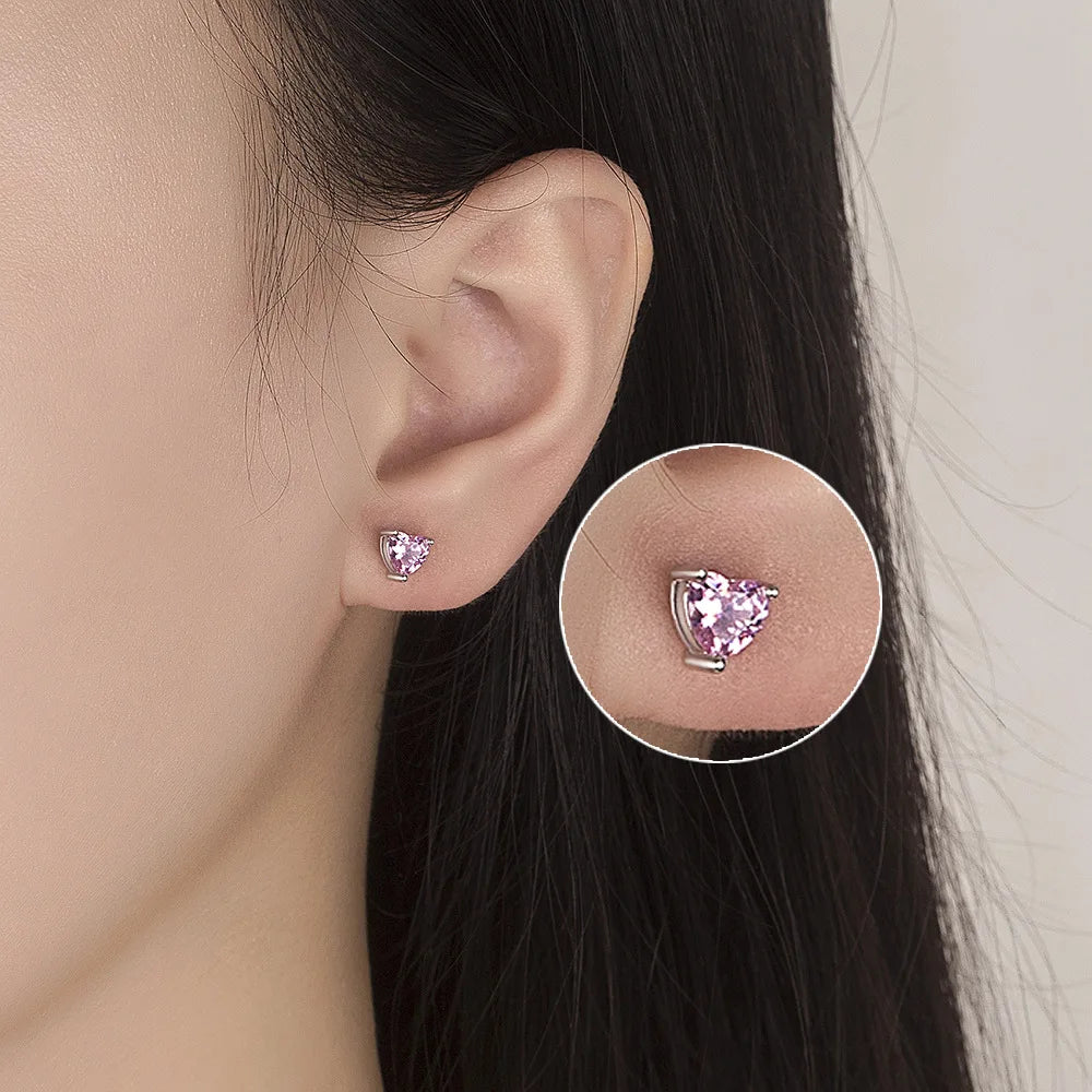 925 Sterling Silver Pink Red White Purple Heart Zircon Stud Earrings For Women Engagement Piercing Jewelry Accessories Money 925 Vera Lux