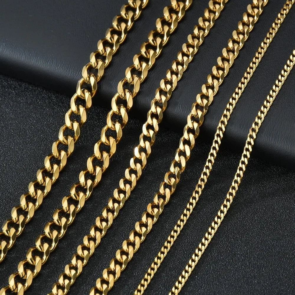3.5-7MM Stainless Steel Necklaces For Men Punk Gold Color Cuban Link Chain Women Hip Hop Fashion Jewelry Accessories 45-70CM Vera Lux