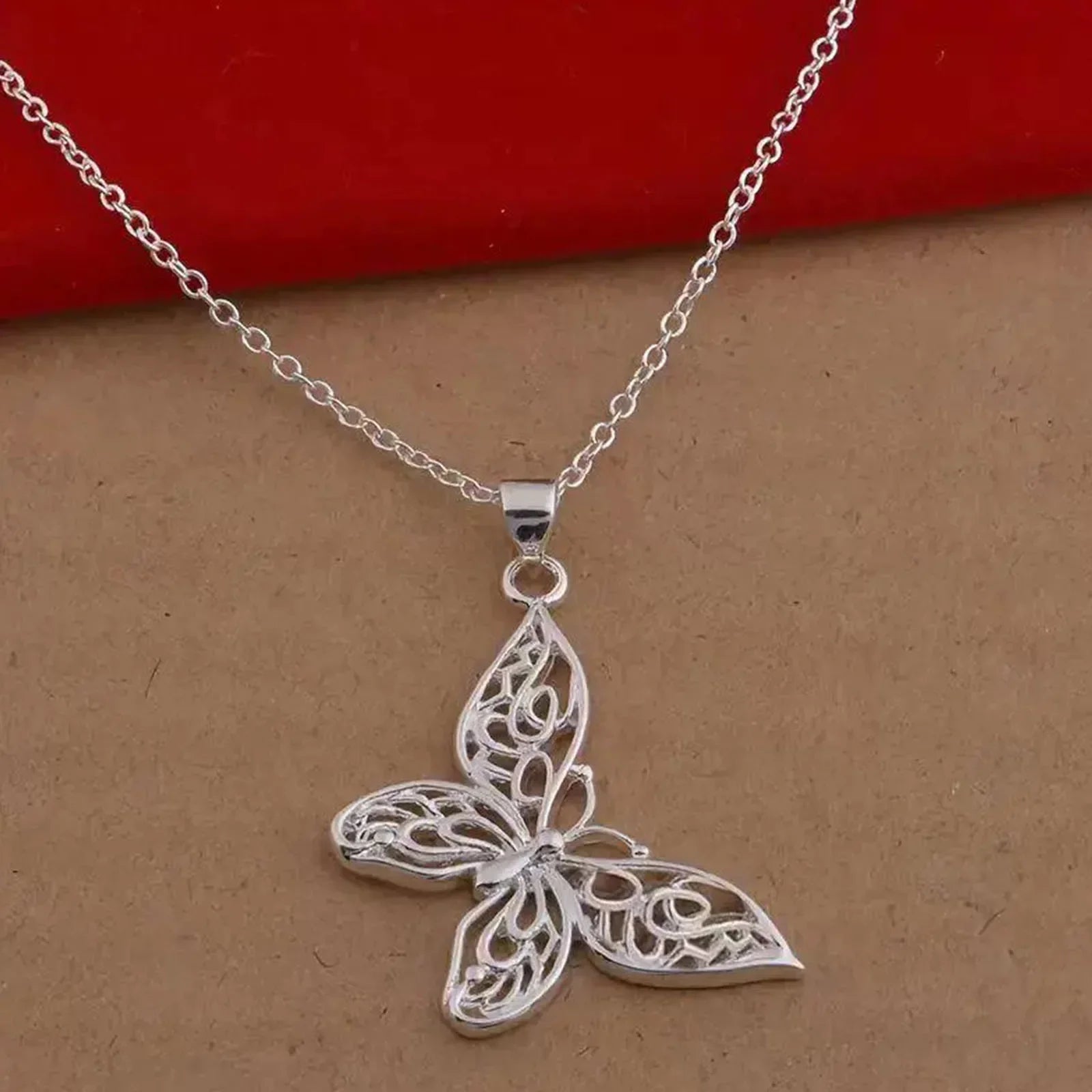 925 Sterling Silver Butterfly Pendant Necklace Snake Chain For Women Wedding Engagement Jewelry Vera Lux