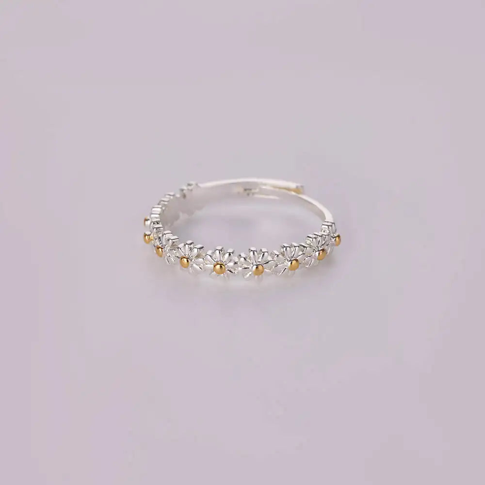 Vintage Daisy Rings For Women Cute Flower Ring Adjustable Open Cuff Wedding Engagement Rings Female Jewelry Bague Vera Lux