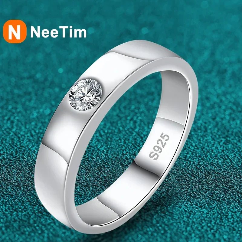 NeeTim 4mm Moissanite Ring for Men 925 Sterling Silver Gemstone Lab Diamond Gold Plated Rings Wedding Engagement Band Jewelry Vera Lux