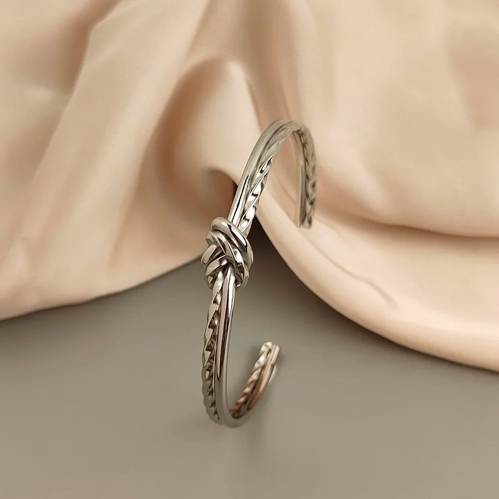Women's Bangles Twisted Wrap Knot Bracelet Punk Stainless Steel Jewelry for Men Women Wrist Cuff Bracelets Bangle Accessories Vera Lux