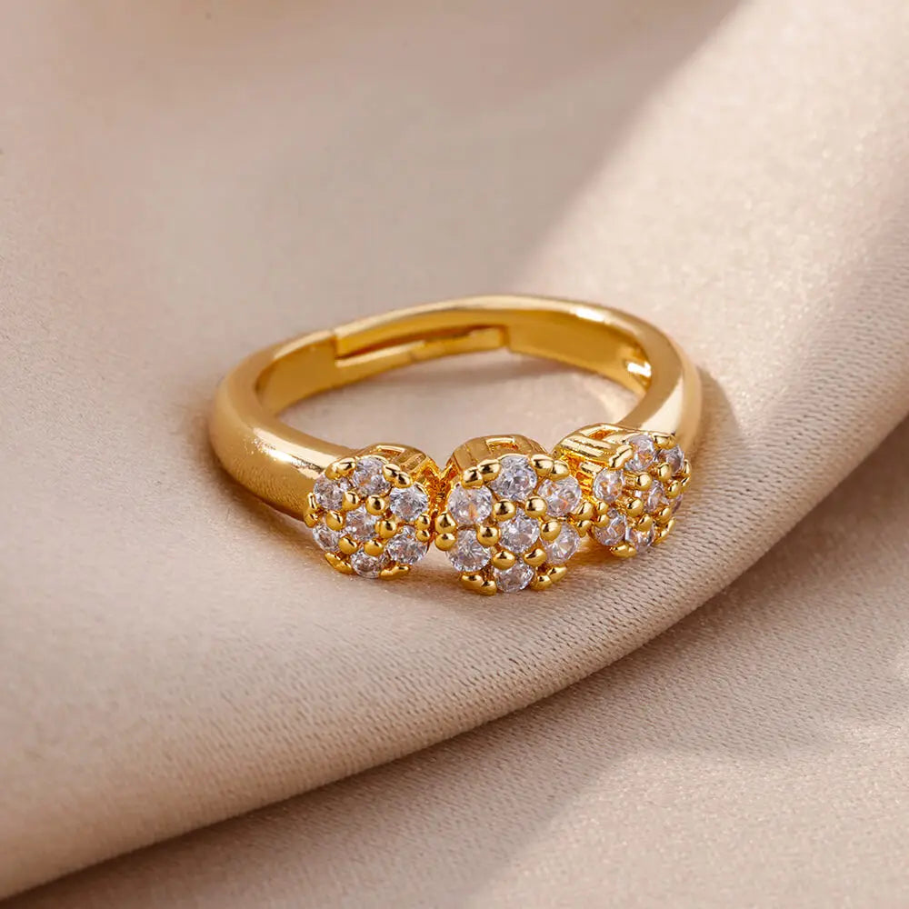 Zircon Flower Shaped Rings For Women Stainless Steel Open Ring Fashion Korean New Wedding Jewerly Gift Vera Lux