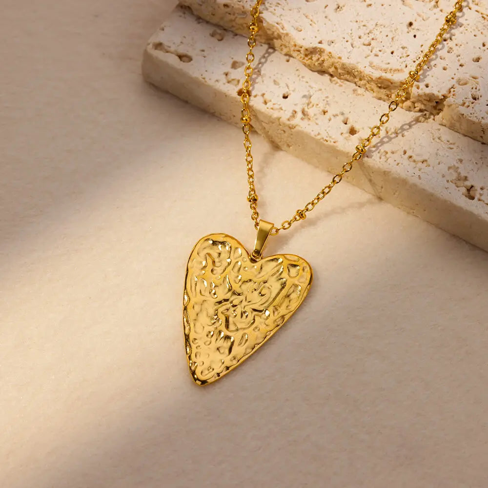 Trendy Heart Pendant Stainless Steel Pleated Necklaces For Women Trendy Gold Color Aesthetic Pendant Necklace Jewelry Accessory Vera Lux