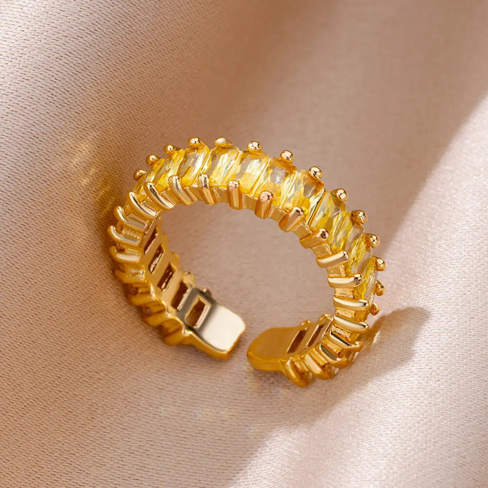 Anillos Gold Color Cubic Zirconia Chic Rings For Women 2025 Punk Elegant Wedding Party Aesthetic Stainless Steel Ring Jewelry Vera Lux