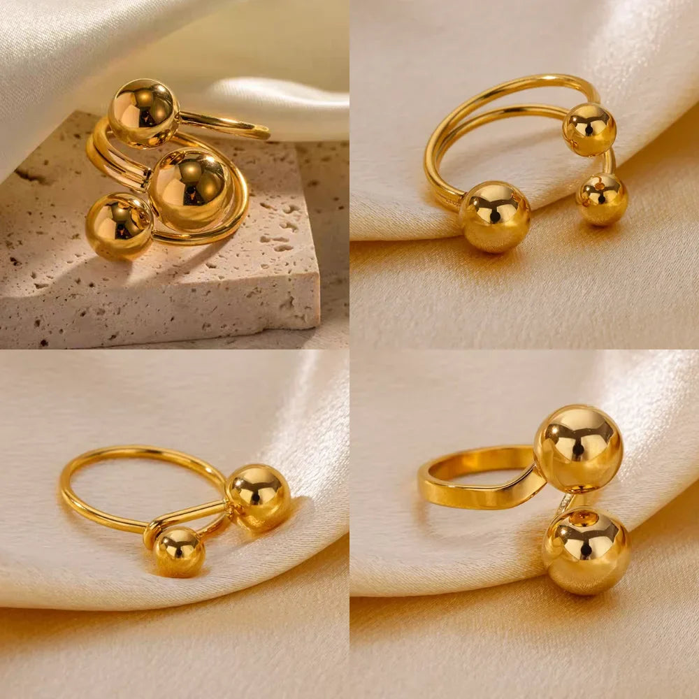 Stainless Steel Double Ball Adjustable Ring For Women Unisex Gold Color Trendy Finger Rings Decompression Jewelry Gifts Anillos Vera Lux