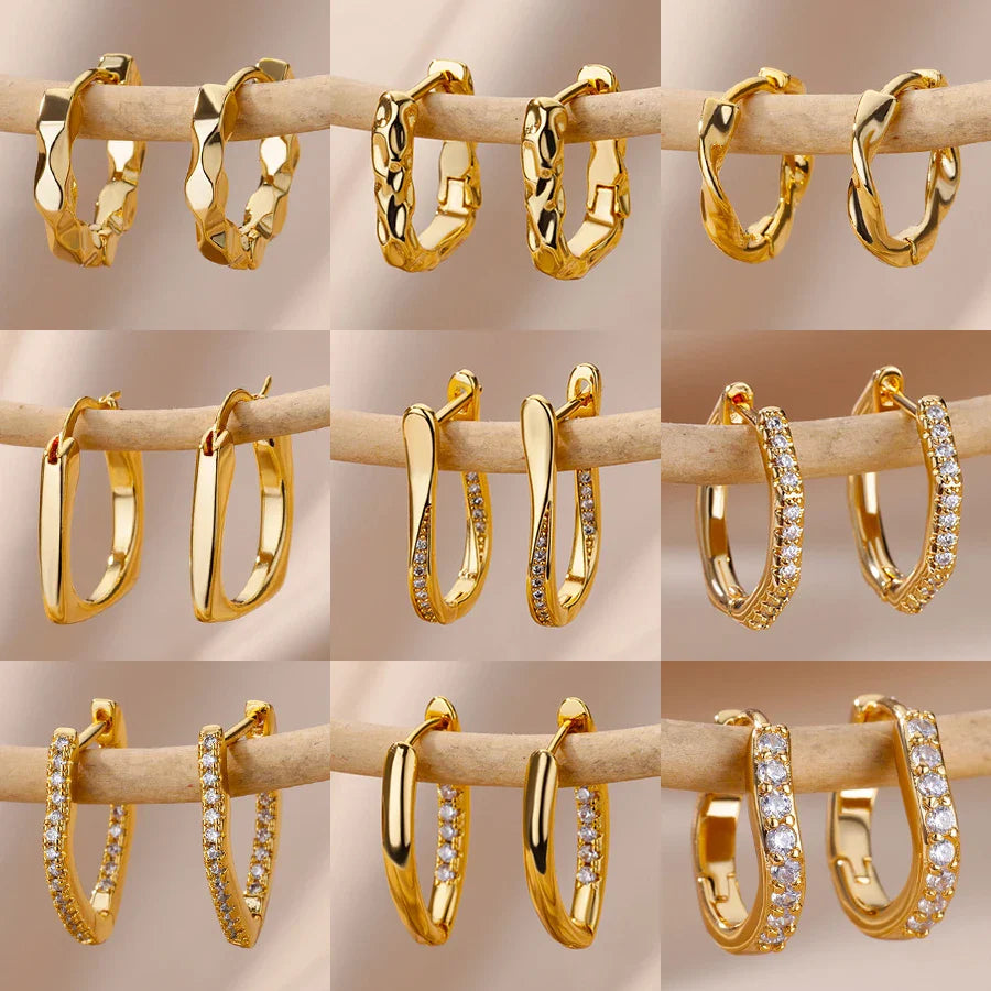Stainless Steel Hoop Earrings For Women Gold Color Geometric Square Zircon Earring Female Wedding Aesthetic Jewerly Gift mujer Vera Lux