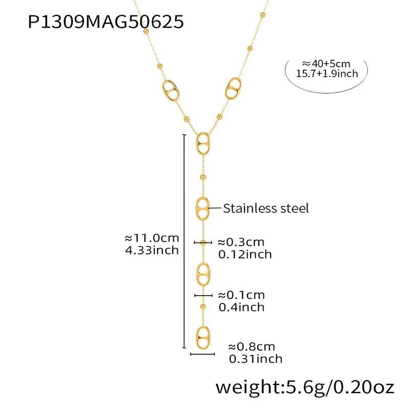 Premium Stainless Steel Long Necklace Trendy Pig Nose Style Y Shape Drop Pendant Waterproof Necklace for Women Girls Jewelry Vera Lux