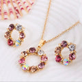 3pcs Gold Necklace Earrings Set Ladies Celebrity Simple Fashion Style Exquisite Stained Glass Diamond Circle Shape Jewelry Vera Lux