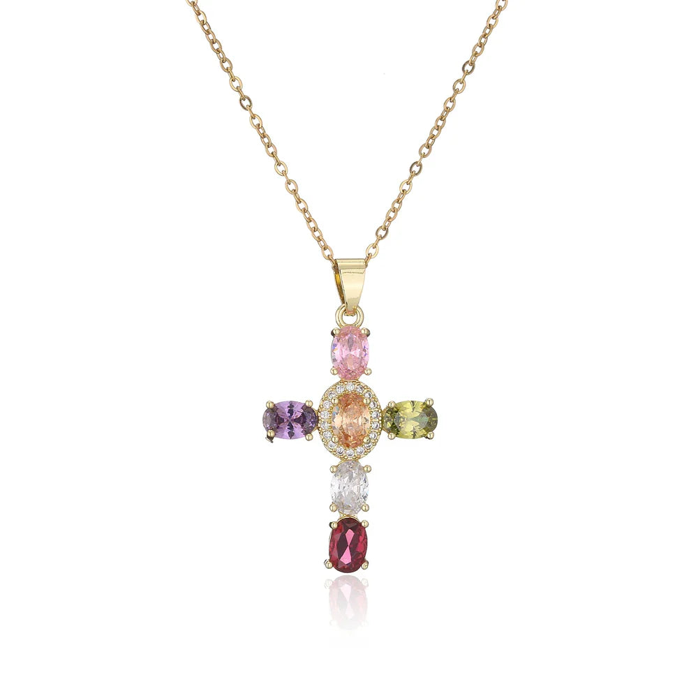 NEWBUY Classic Design Cross Pendant Necklace For Women 2026 Hot Sale Luxury AAA Cubic Zirconia Crystal Christian Jewelry Gift Vera Lux
