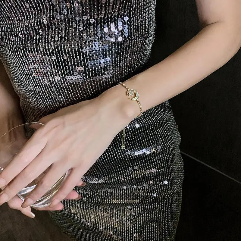 Korea New Design Fashion Jewelry Zircon Star Moon Stretch Adjustable Bracelet Girl Gift Women Custom Jewelry Vera Lux