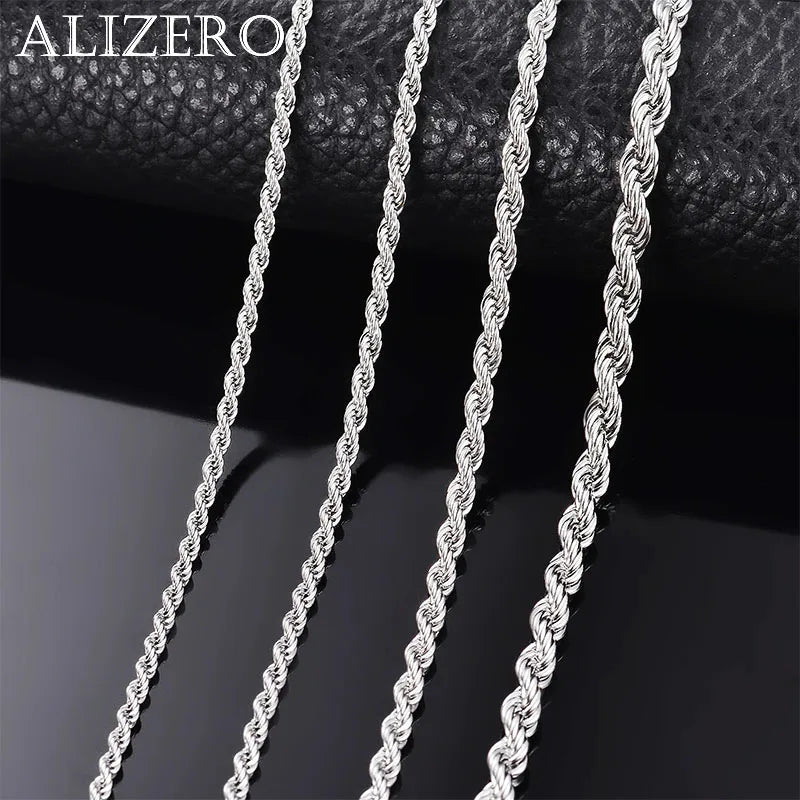1 piece 925 sterling silver Width 2mm/3mm/4mm Rope Chain Necklace/Bracelet For Men Women Man Fashion Chain Necklace Vera Lux