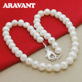 Aravant 925 Silver 8MM White Pearl Necklaces Chains For Women Fashion Jewelry Gifts Vera Lux