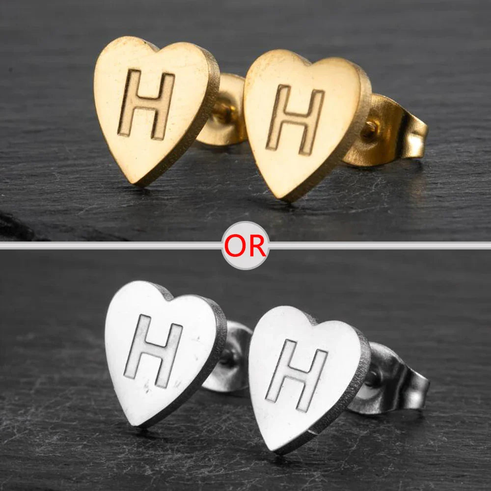 100% Stainless Steel A-Z Initial Earrings for Women Girls Personalize Letter Name Heart Stud Earring Family Jewelry Best Gifts Vera Lux