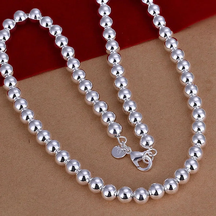 4-10MM Beads Chain 925 Sterling Silver Necklace Exquisite Wedding Luxury Gorgeous Charm Fashion For Women Lady 50cm Jewelry Vera Lux