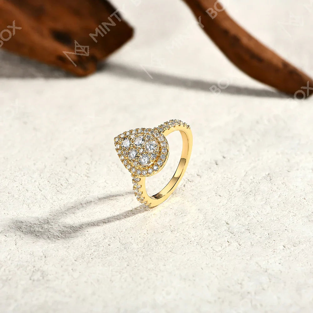 MINTYBOX S925 Sterling Silver Moissanite Engagement Halo Rings for Women 1.15ctw Lab Diamond Ring 18K Gold Plated Fine Jewelry Vera Lux