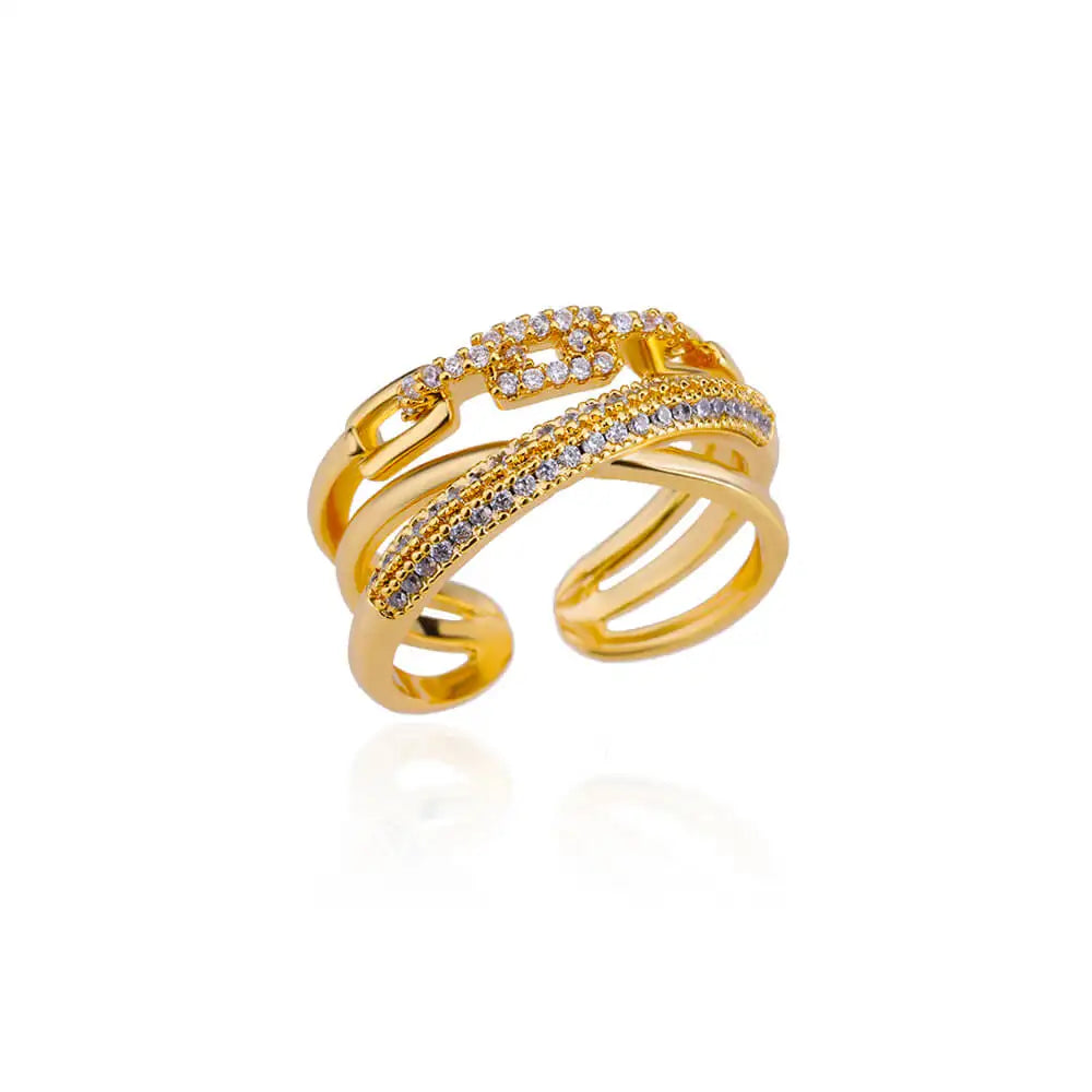 Zircon Twist Chain Open Rings For Women Stainless Steel Geometric Twist Wrapped Adjustable Ring Wedding Aesthetic Jewelry Gift Vera Lux