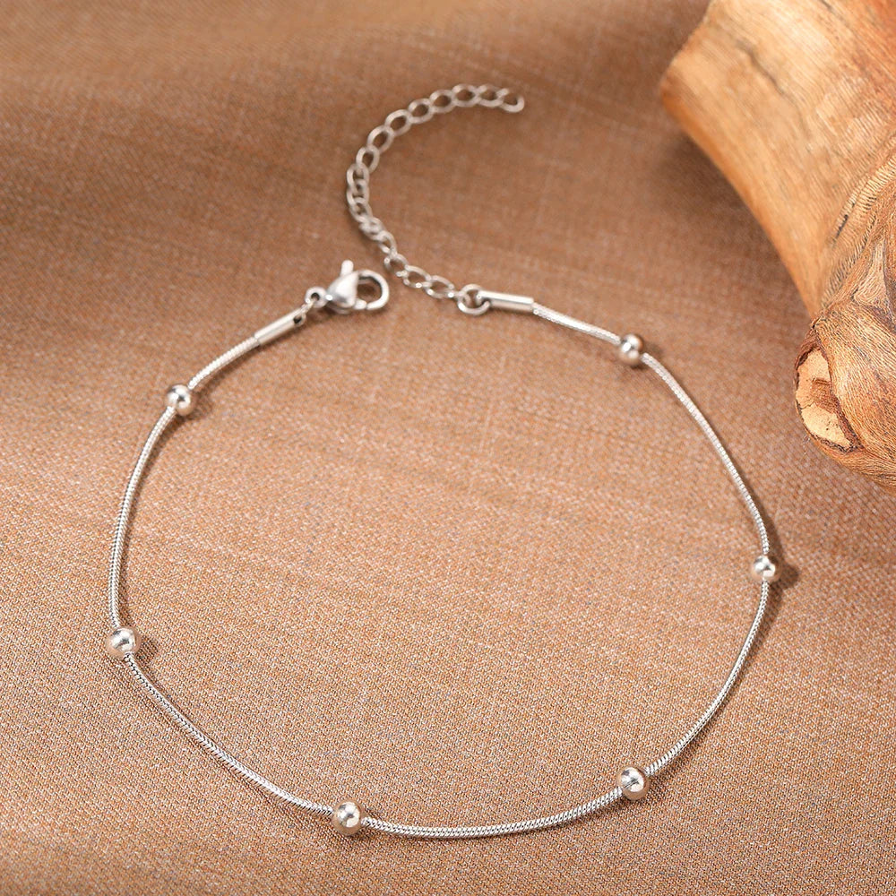 Aomogo Stainless Steel Anklet Simple Snake Bead Chain Hip Hop Punk Anklet Fashion Light Luxury Women's Jewelry Banquet Gift Vera Lux