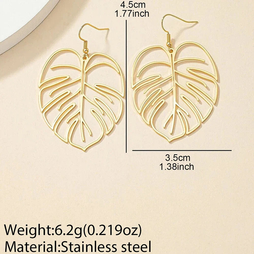DOTIFI Stainless Steel Bohemian Hollow Exaggerated Leaf Dangle Drop Earring For Women Lady Geometric Female Jewelry Vera Lux