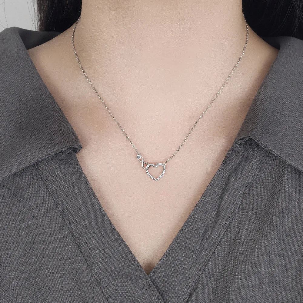 925 Sterling Silver Zircon Heart Interlocking Retro Necklaces For Women Neck Chain Luxury Quality Jewelry Accessories Vera Lux