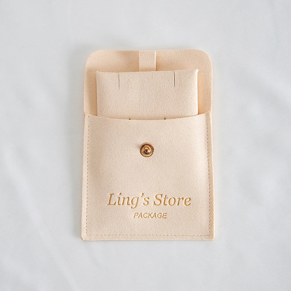 20/50/100Sets Personalized Logo Jewelry Microfiber Snap Bag 8x8cm Button Pouch Insert Luxury 6x6cm Cards Can Debossed Print Name Vera Lux