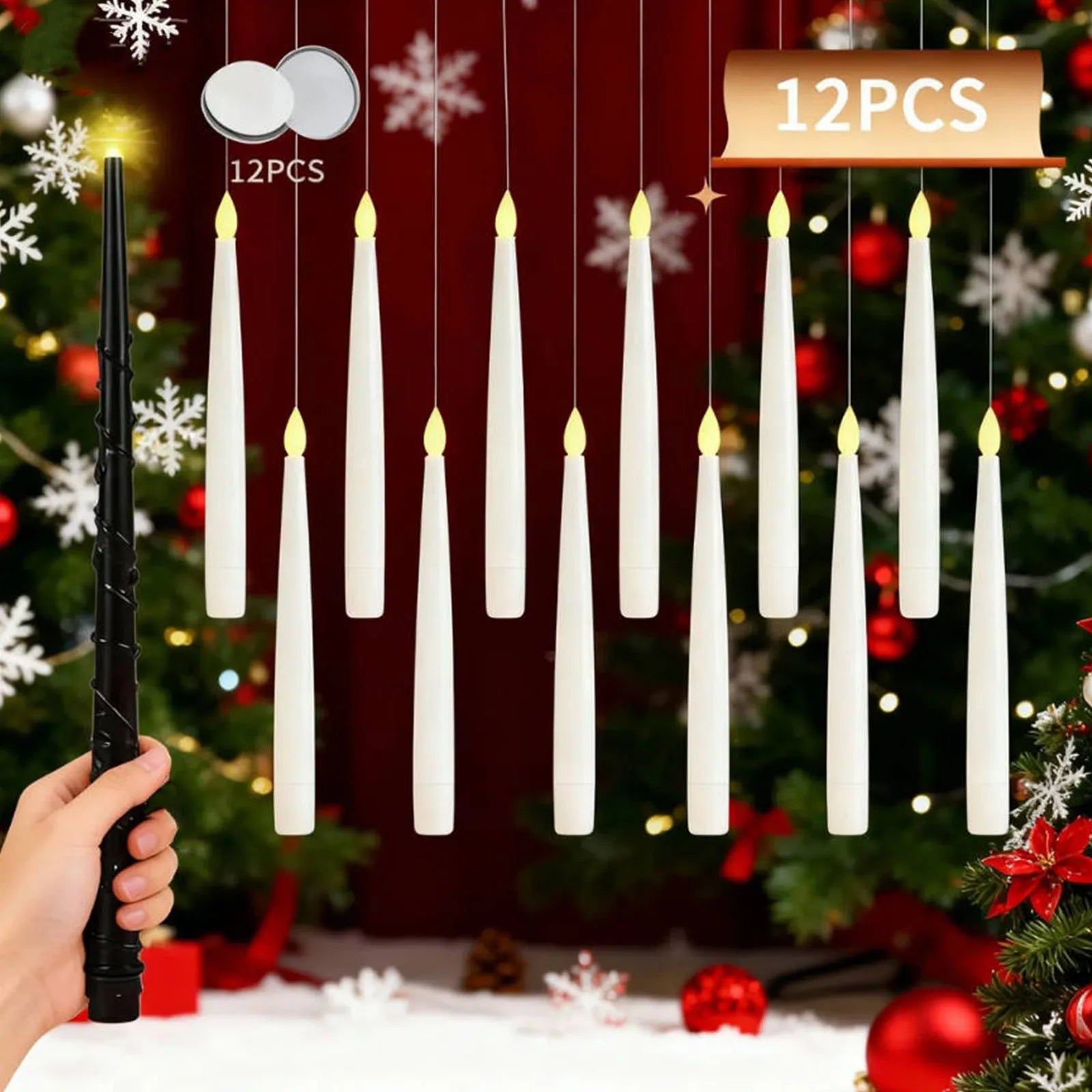 Floating Candles with Wand 12 PCs Magic Hanging Candles Flickering Warm Light Flameless Floating LED Candle Halloween Decoration Vera Lux