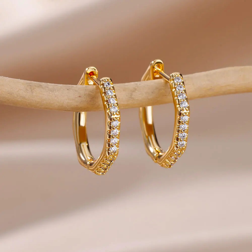 Heart Stainless Steel Earrings for Women Zircon Gold Color Hoop Earring Aesthetic Waterproof Ear Piercing Jewelry Accessories Vera Lux