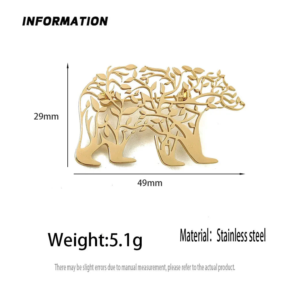 Creative punk style hollow polar bear stainless steel gold-plated 18K brooch, black suit accessories, wedding matching set Vera Lux