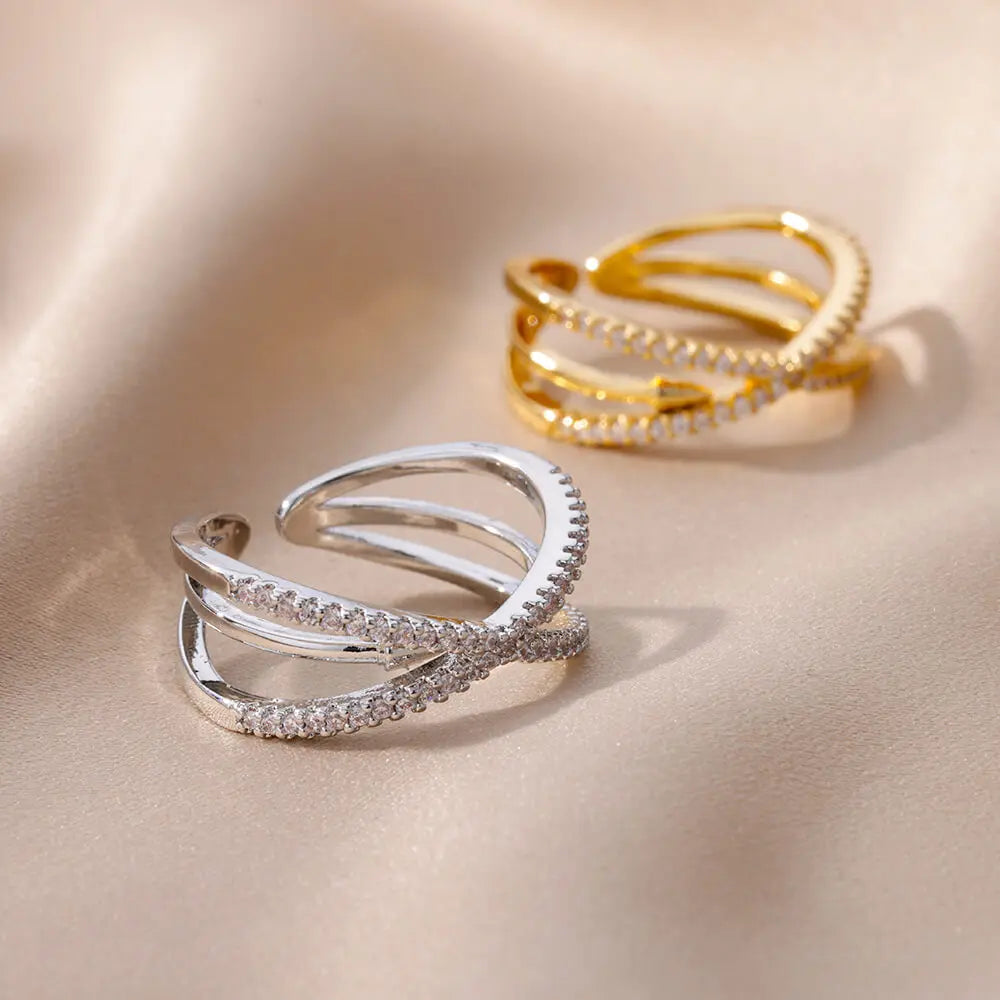Zircon Cross Rings For Women Gold Plated Openning Stainless Steel Cross Ring Wedding Party Aesthetic Jewelry Gift Free Shipping Vera Lux