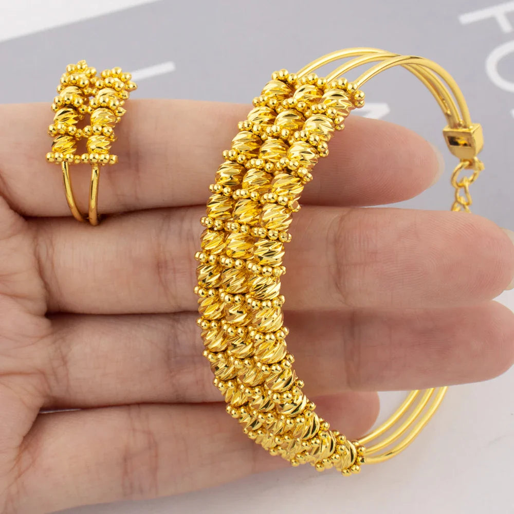 Dubai Women Gold Color Bangles 18k Gold Color Twist Bracelet Ring Wedding Birthday Gift Gold Color Fine Jewelry Gifts Not Fade Vera Lux