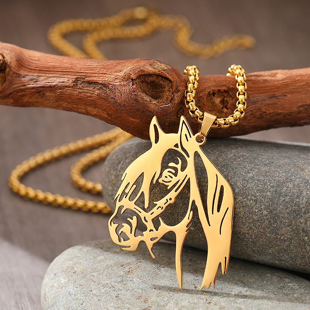 Stainless Steel Necklaces Animals Horse's Head Pendant Choker Chain Men  Atmospheric Fashion Hip Hop Necklace For Women Jewelry Vera Lux