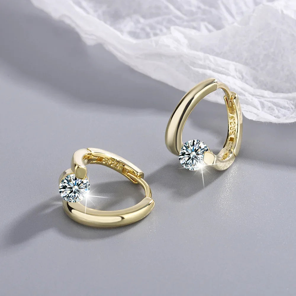925 Sterling Silver Gold Crystals Simple Earrings For Women Fashion Wedding Luxury Jewelry 2024 Trend Vera Lux