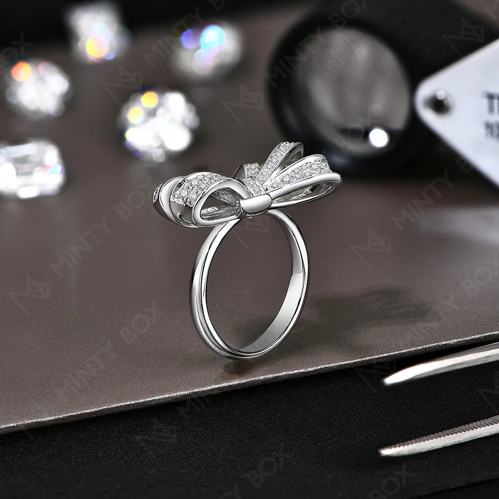 MINTYBOX S925 Sterling Silver Bowknot Lab Moissanite Engagement Ring for Women Luxury Diamond Rings Wedding Fine Jewelry Gift Vera Lux