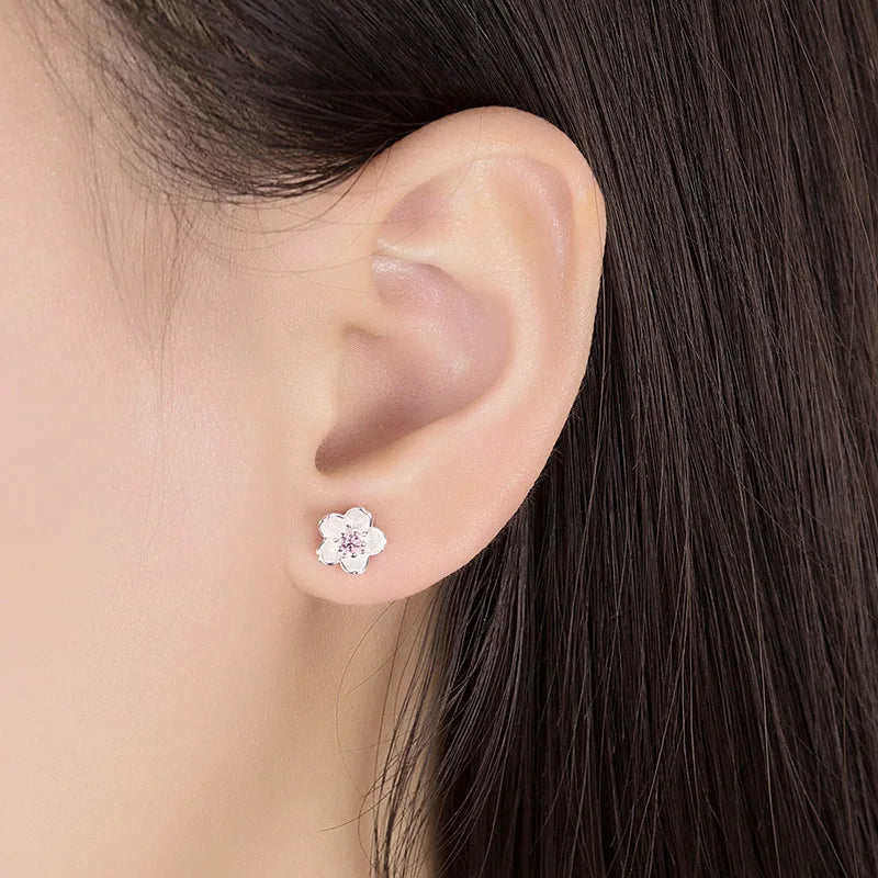 925 Sterling Silver Pink Purple Zircon Flower Small Stud Earrings For Women Wedding Elegant Luxury Jewelry Accessories Wholesale Vera Lux