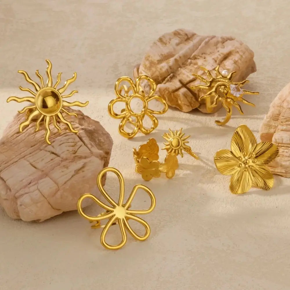 Stainless Steel Exaggerated Big Flower Rings For Women Gold Color Sunflower Finger Ring Female Fashion Aesthetic Jewelry Gift Vera Lux