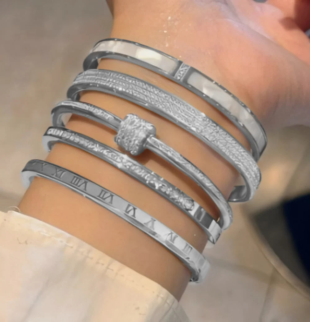 Yupsk Titanium Steel Couple's Bracelet Shiny Zircon Inlaid Stainless Steel Bangles Gold/Silver Color Female Jewelry Gift Vera Lux