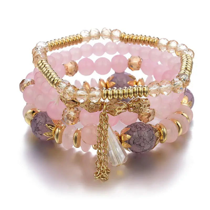 4Pcs New Tassel Charm Beads Bracelet Set For Women Colorful   Glass Beaded Chain Bangle Female Bohemian Jewelry Vera Lux
